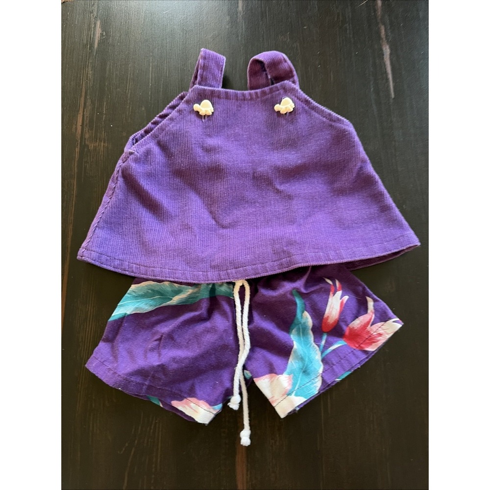 CPK Purple Corduroy Outfit 2 Piece 16 " Set Bib Pinafore Top W/ Turtle Buttons